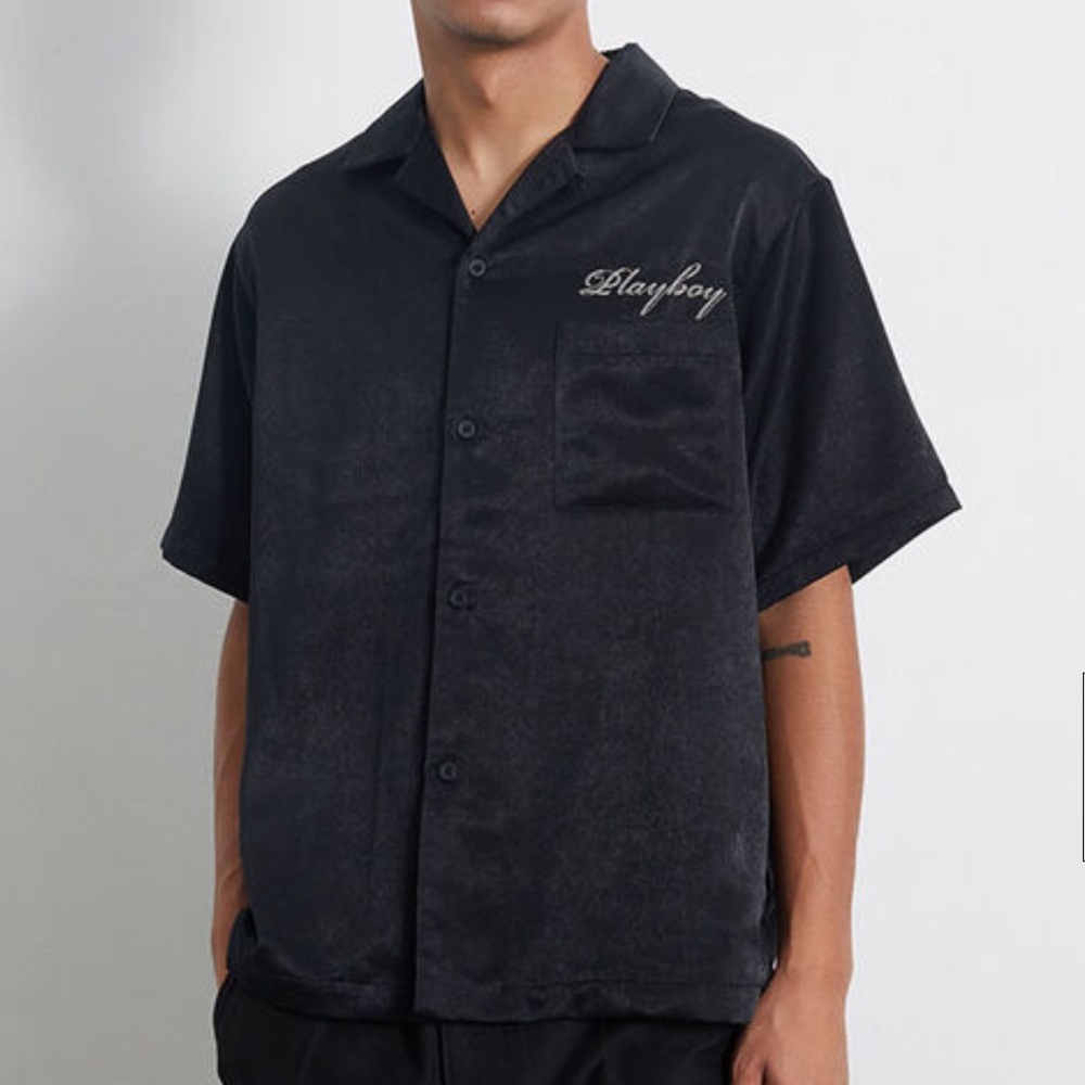 PacSun Black Dress Shirt with Camp Collar